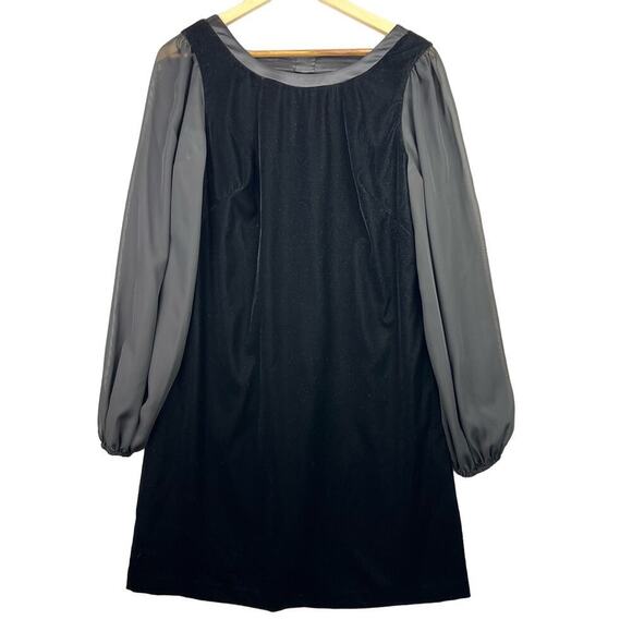 NWT WHBM 12 VELVET Sheer Long Sleeve Satin Trim BOW SHIFT BLACK DRESS - Picture 1 of 10